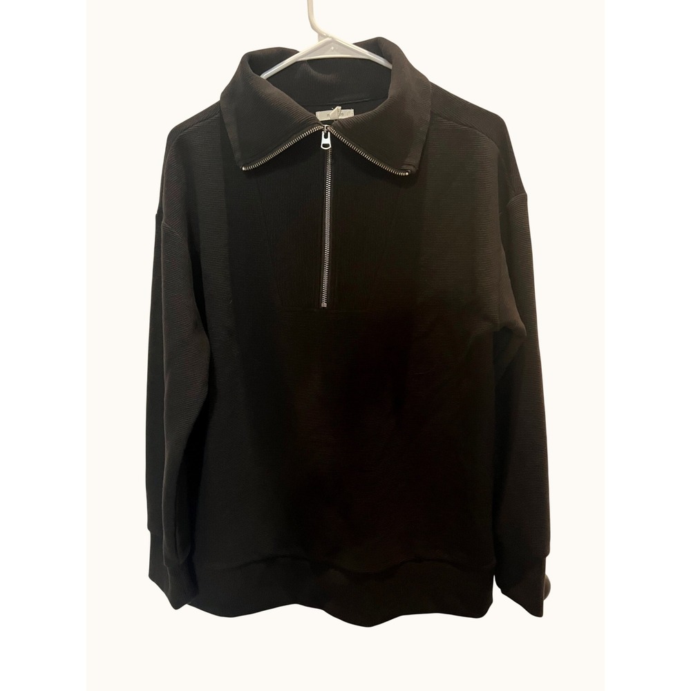 Maurices Womens Black Ribbed Quarter Zip Pullover Sweater Size M Relaxed Fit
